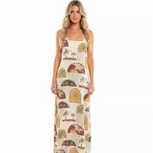 Paper Heart Anthropologie Womens Dress strapless‎ maxi tropical linen blend